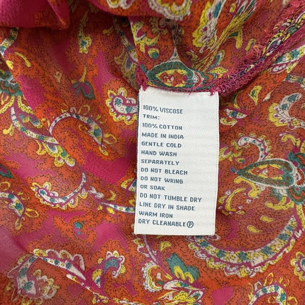 Anthropologie Lil Clara Peasant Blouse Women S M Pink Orange Paisley Floral - Picture 10 of 14